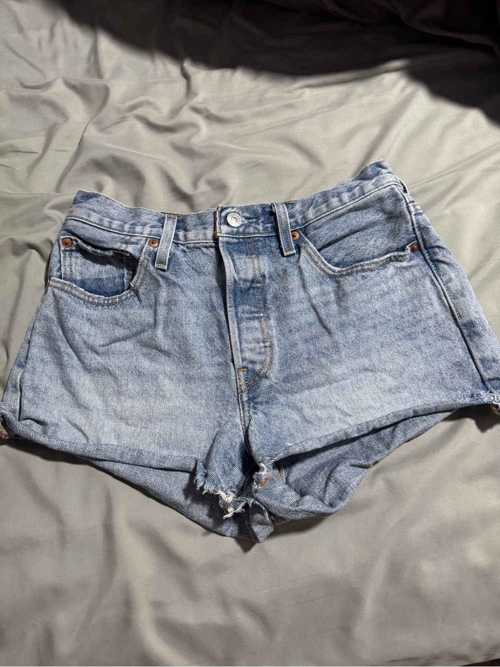 Levi's Light Blue Distressed Denim Shorts